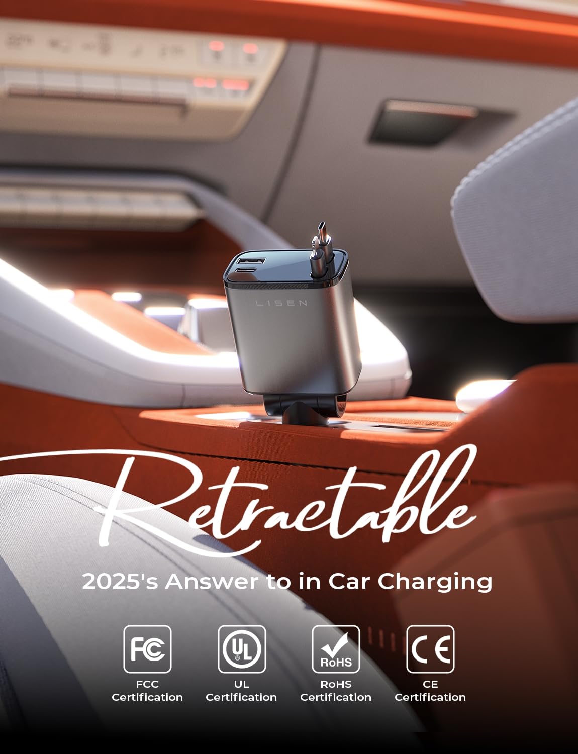 LISEN Retractable Car Charger, Gifts for Mothers Day, Upgrade 84W Car Charger USB C Fast Charge Unique 2026 Car Accessories for Mom Dad Him Her Men Women, for iPhone 17 16 15 14
