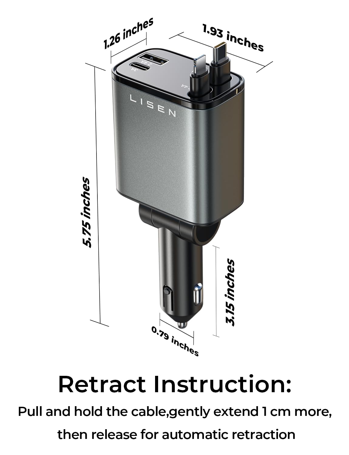 LISEN Retractable Car Charger, Gifts for Mothers Day, Upgrade 84W Car Charger USB C Fast Charge Unique 2026 Car Accessories for Mom Dad Him Her Men Women, for iPhone 17 16 15 14