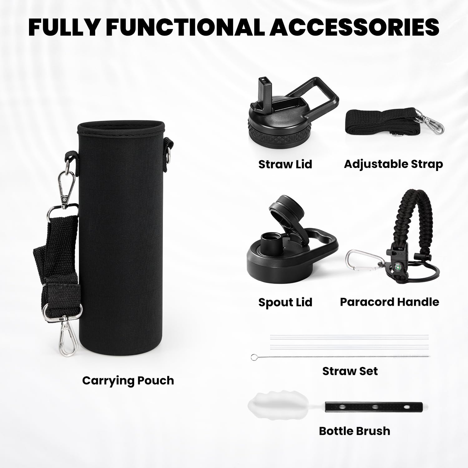 RAYMYLO Insulated Water Bottle 24oz, Triple Wall Vacuum Stainless Steel (Cold for 24Hrs, Hot for 12Hrs), Leak Proof & Non-BPA, 24oz Hydro Water Flask with Paracord Handle & Straw Spout Lids