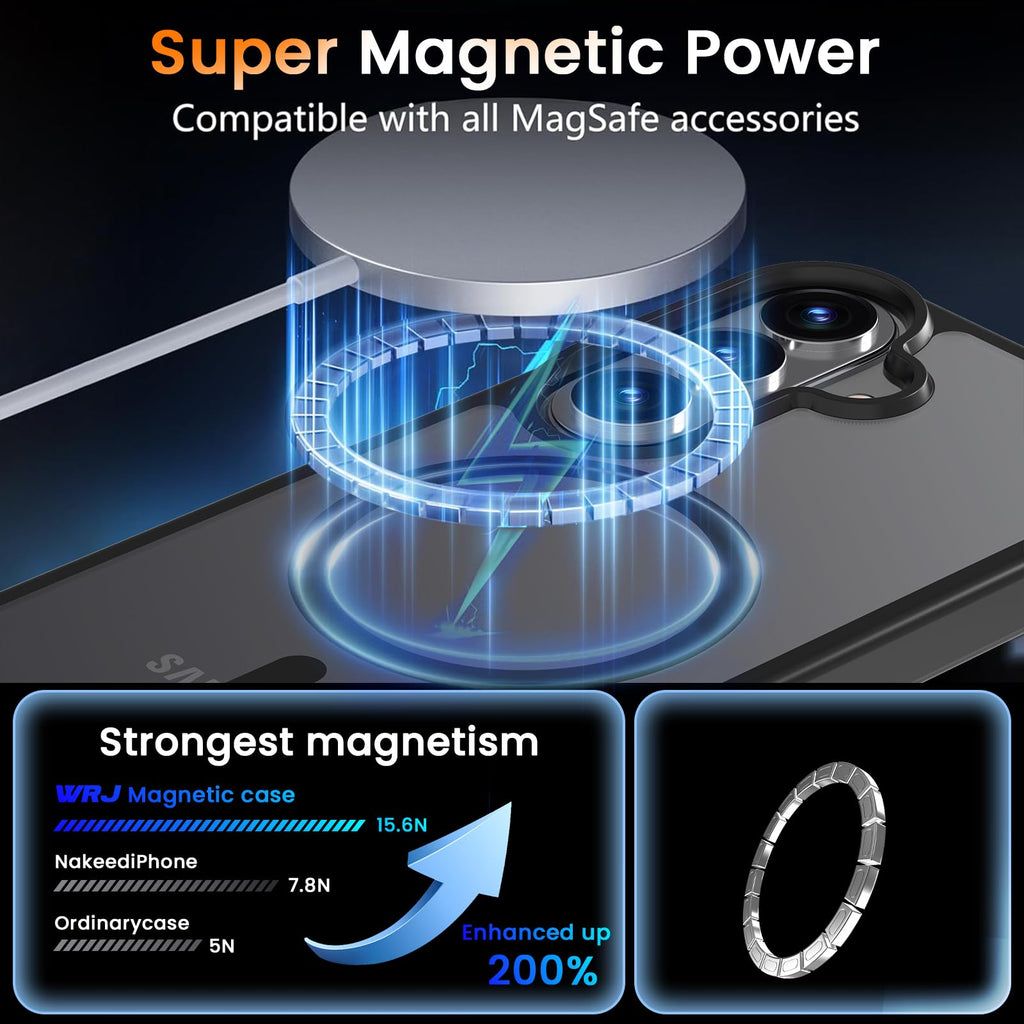 WRJ Magnetic Matte Case for Samsung Galaxy S22 6.1-Inch, [Compatible with Magsafe] [Military Grade Drop Protection] Slim Translucent Anti-Fingerprints Shockproof Protective Phone Case-Black