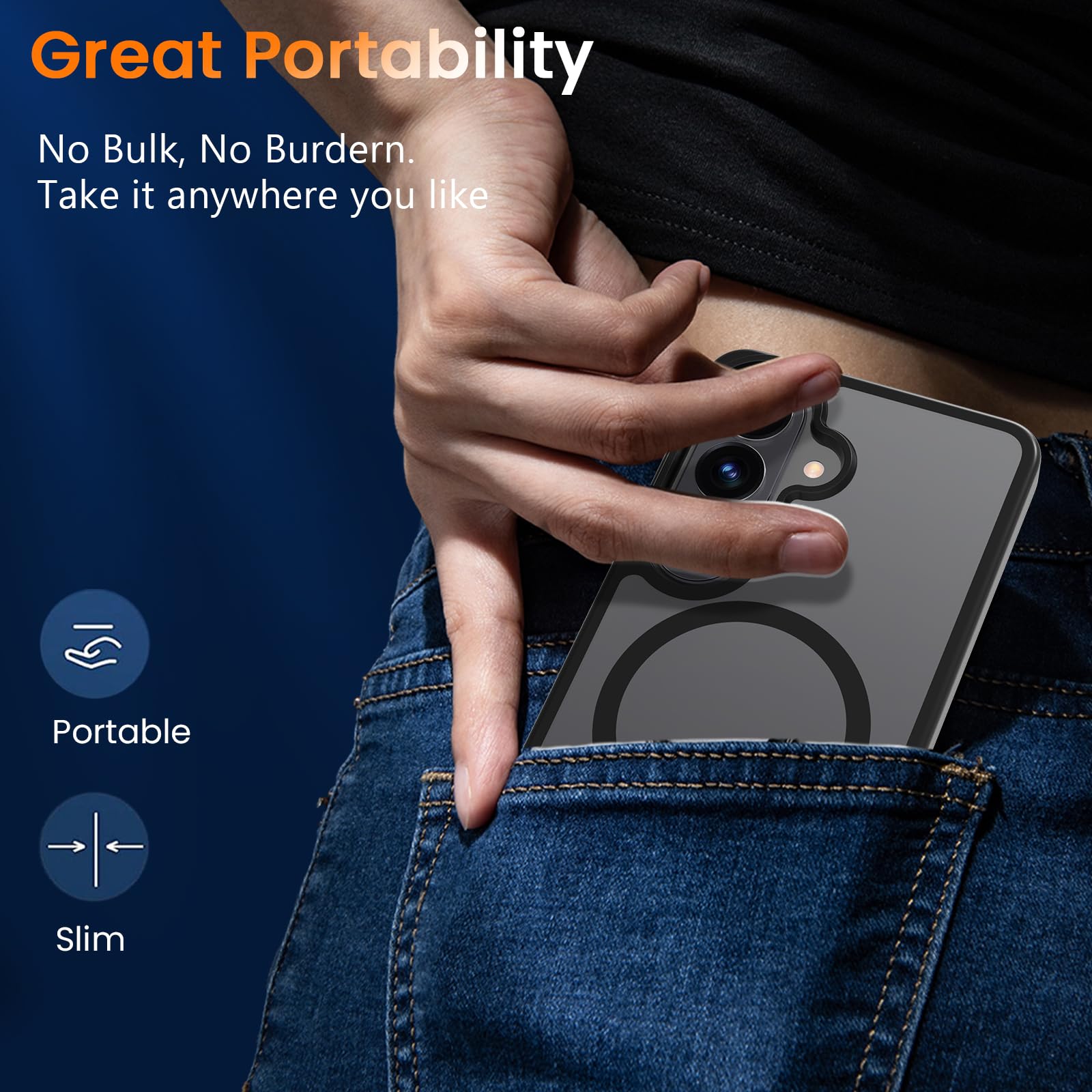 WRJ Magnetic Matte Case for Samsung Galaxy S22 6.1-Inch, [Compatible with Magsafe] [Military Grade Drop Protection] Slim Translucent Anti-Fingerprints Shockproof Protective Phone Case-Black