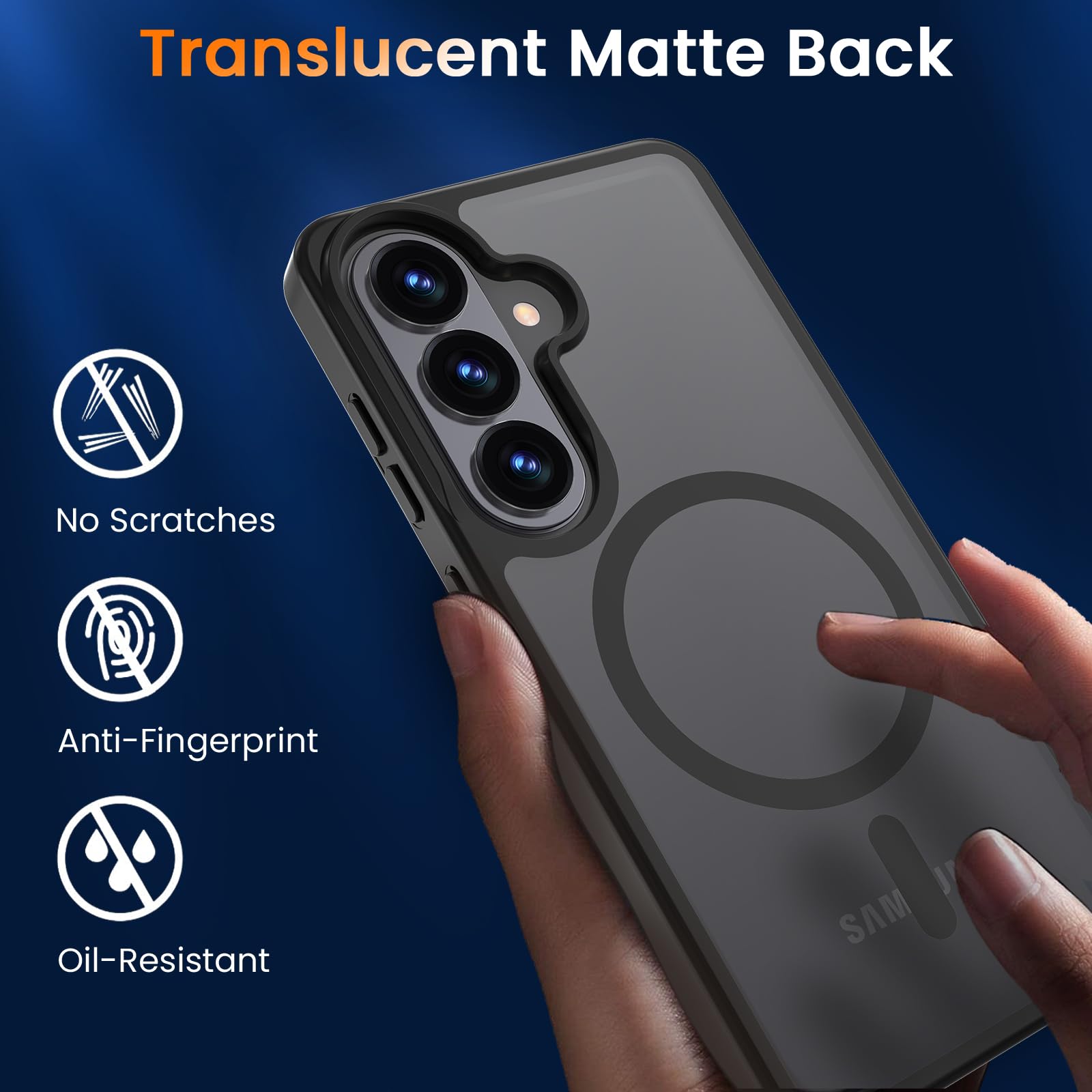 WRJ Magnetic Matte Case for Samsung Galaxy S22 6.1-Inch, [Compatible with Magsafe] [Military Grade Drop Protection] Slim Translucent Anti-Fingerprints Shockproof Protective Phone Case-Black