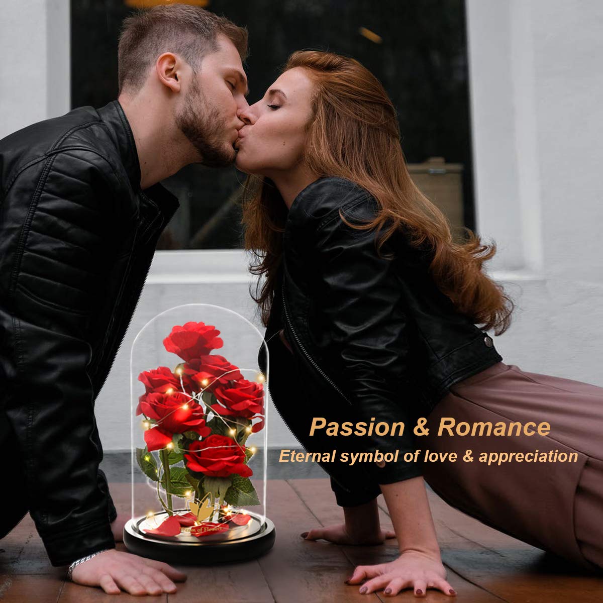 Mothers Day,Birthday Gifts for Women,Beauty and The Beast Rose,Artificial Silk Rose Preserved Forever in Glass Dome,Valentine's Day,Christmas,Anniversary,Flower Roses Gifts for Mom Wife Girlfriend