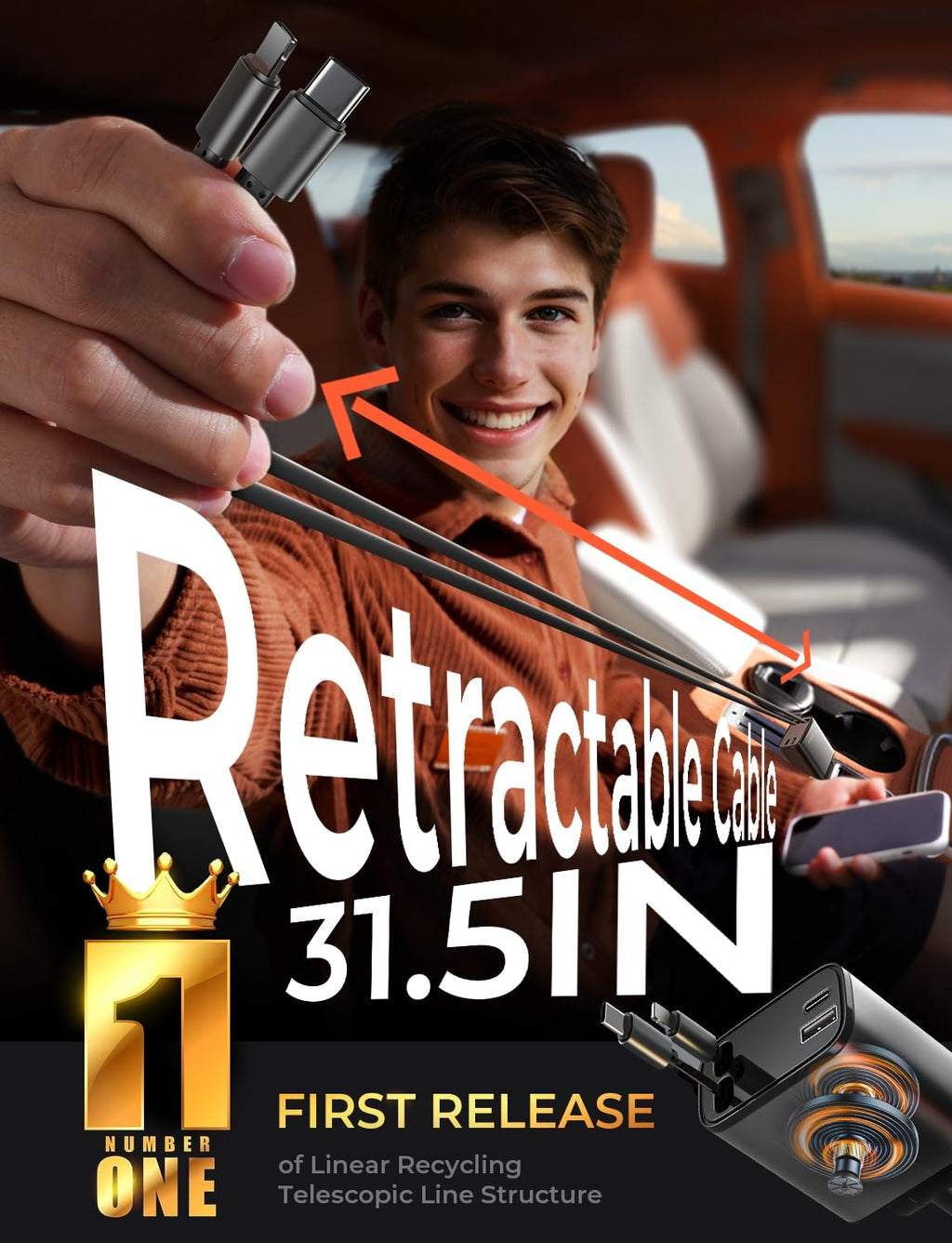 LISEN Retractable Car Charger, Gifts for Mothers Day, Upgrade 84W Car Charger USB C Fast Charge Unique 2026 Car Accessories for Mom Dad Him Her Men Women, for iPhone 17 16 15 14