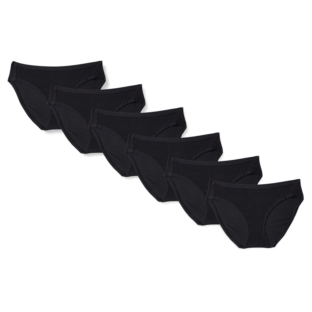 Amazon Essentials Women's Breathable Cotton Bikini Brief Underwear with Full Coverage, Pack of 6, Black, Medium