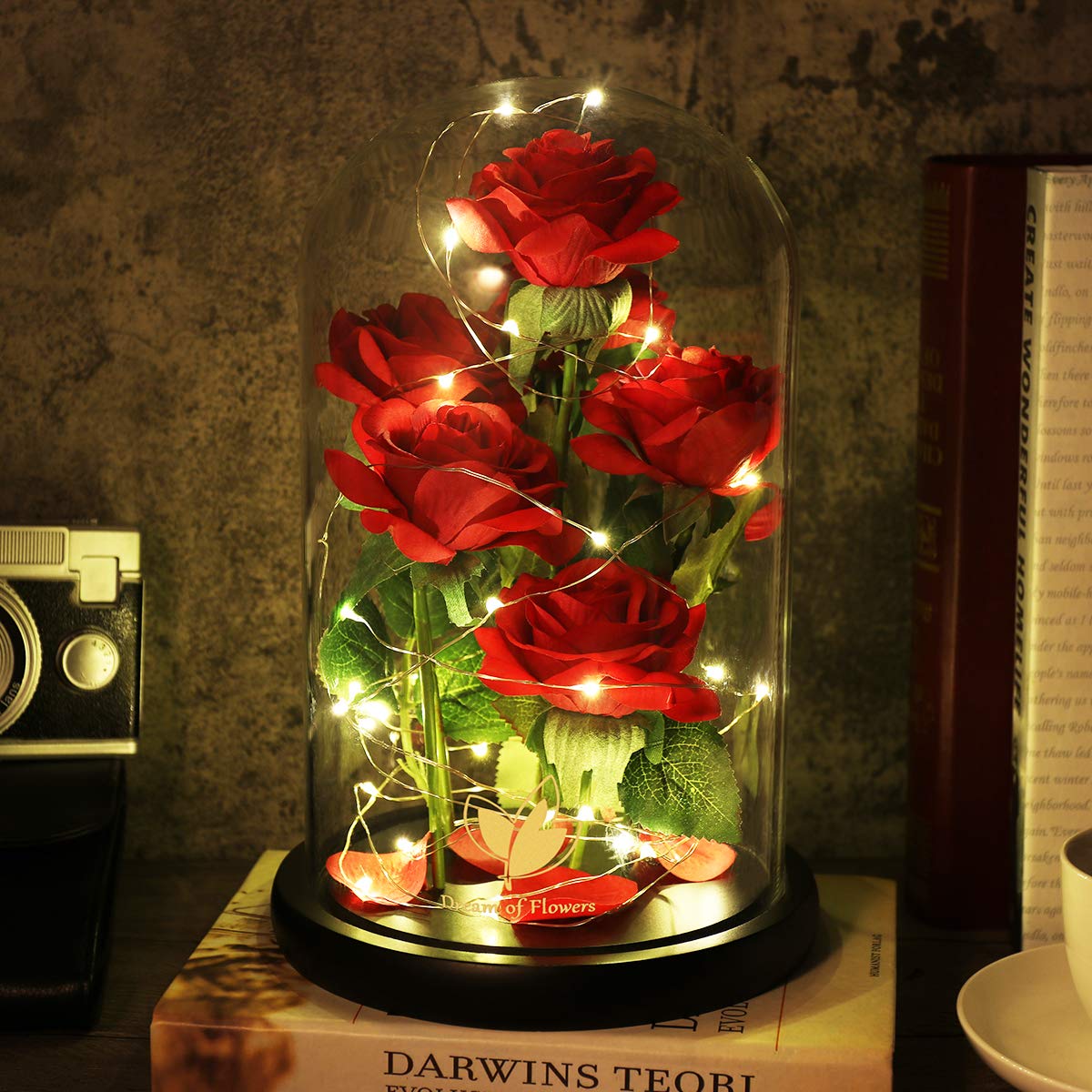 Mothers Day,Birthday Gifts for Women,Beauty and The Beast Rose,Artificial Silk Rose Preserved Forever in Glass Dome,Valentine's Day,Christmas,Anniversary,Flower Roses Gifts for Mom Wife Girlfriend