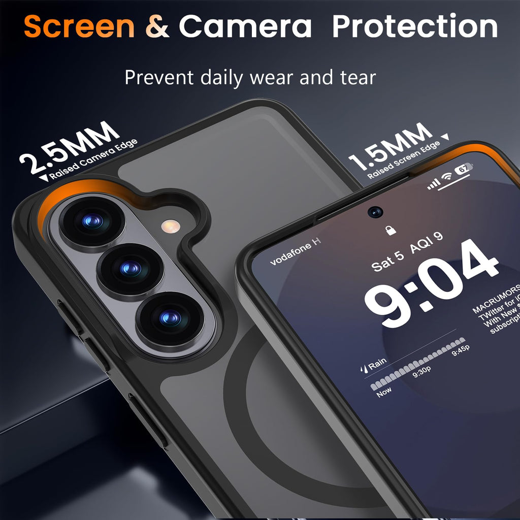 WRJ Magnetic Matte Case for Samsung Galaxy S22 6.1-Inch, [Compatible with Magsafe] [Military Grade Drop Protection] Slim Translucent Anti-Fingerprints Shockproof Protective Phone Case-Black