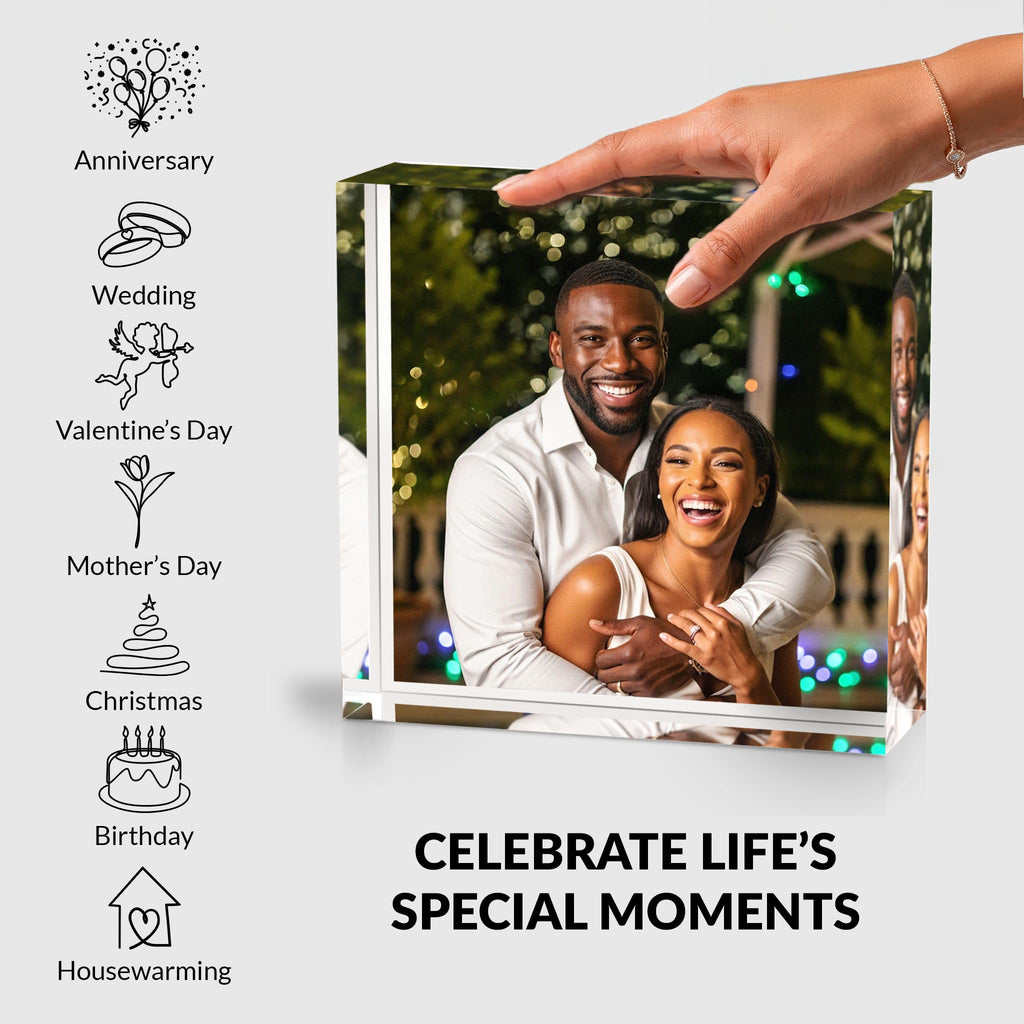 ArtPix 3D Acrylic Personalized Mothers Day Gifts for Mom, Custom UV Photo Print Block, Unique Customized Gifts for Women, Wife, Man, Grandma, Glass Picture Gift With Your Own Photo (6 x 6 inch)