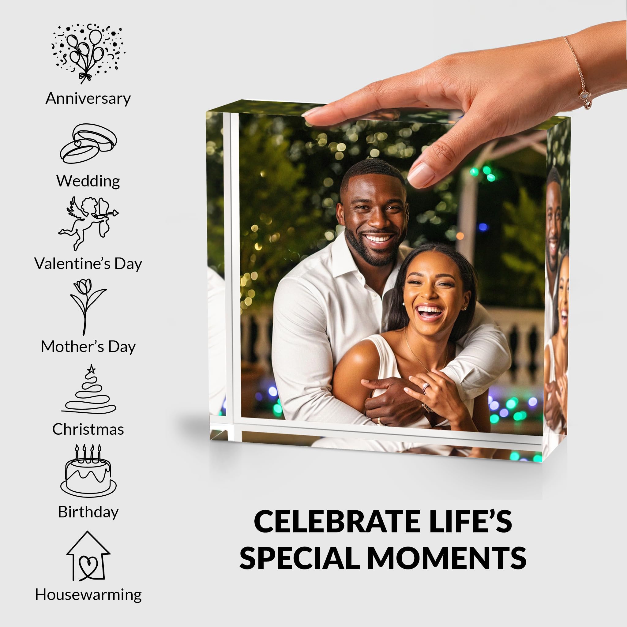 ArtPix 3D Acrylic Personalized Mothers Day Gifts for Mom, Custom UV Photo Print Block, Unique Customized Gifts for Women, Wife, Man, Grandma, Glass Picture Gift With Your Own Photo (6 x 6 inch)