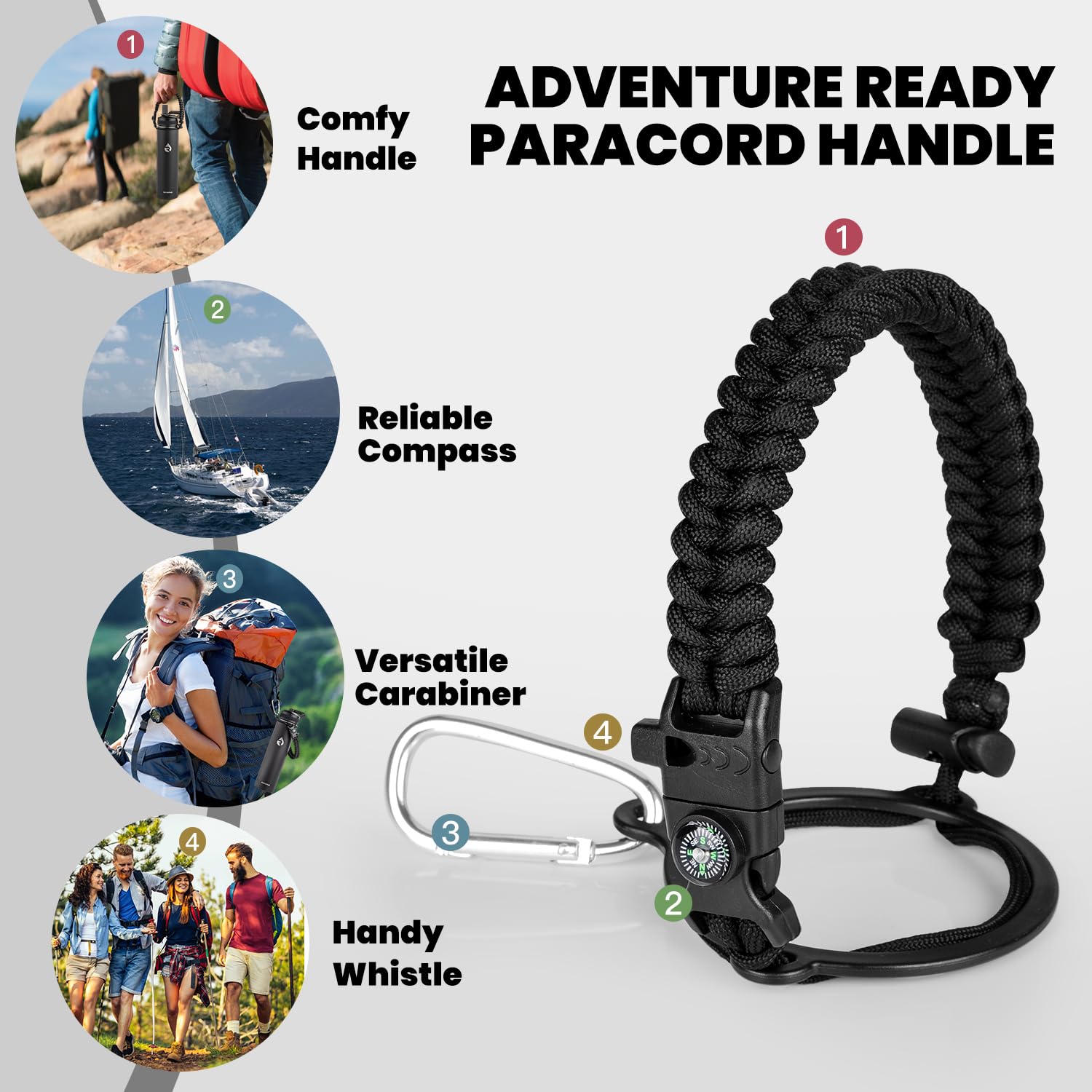 RAYMYLO Insulated Water Bottle 24oz, Triple Wall Vacuum Stainless Steel (Cold for 24Hrs, Hot for 12Hrs), Leak Proof & Non-BPA, 24oz Hydro Water Flask with Paracord Handle & Straw Spout Lids