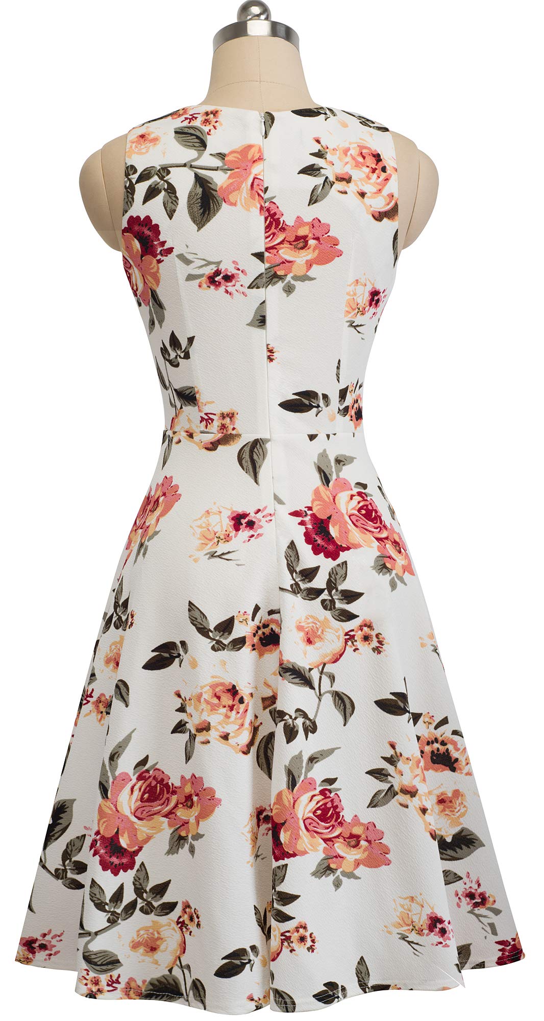 HOMEYEE Women's Sleeveless Cocktail A-Line Embroidery Casual Party Summer Wedding Guest Dress A079(10,Off-White+Floral)