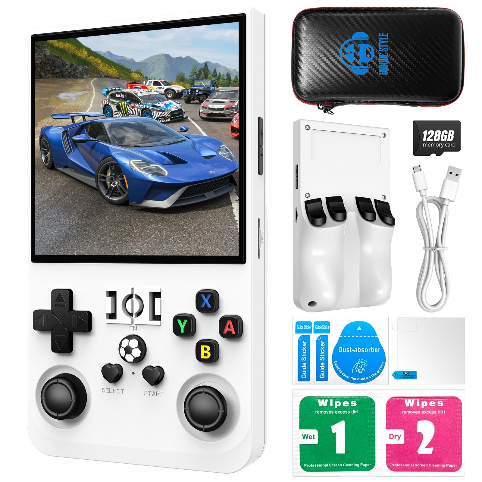 R36MAX Retro Handheld Game Console, 4.0 Inch 720x720 IPS Screen, 64GB Built-in 18,000+ Classic Game, Portable Hand Held Open Source Linux System, 4000mAh Battery Retro Gaming Console(White 64GB)