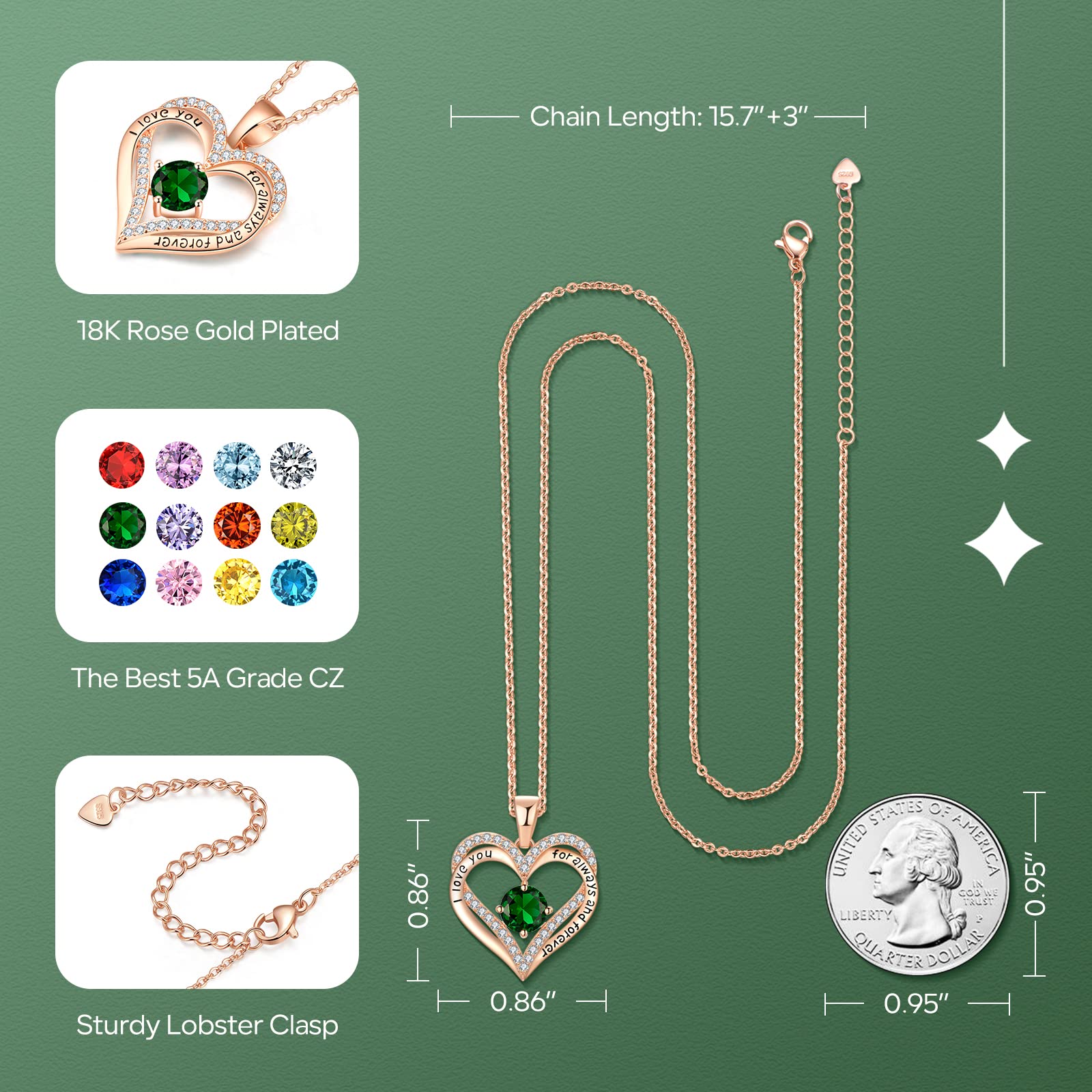 xiupen Jewelry for Women Wife Birthday Gifts for Woman Birthday Present for Womens Wife Anniversary Wedding Gift for Her Christmas Valentines Mothers Day Gift for Her(Emerald-May)
