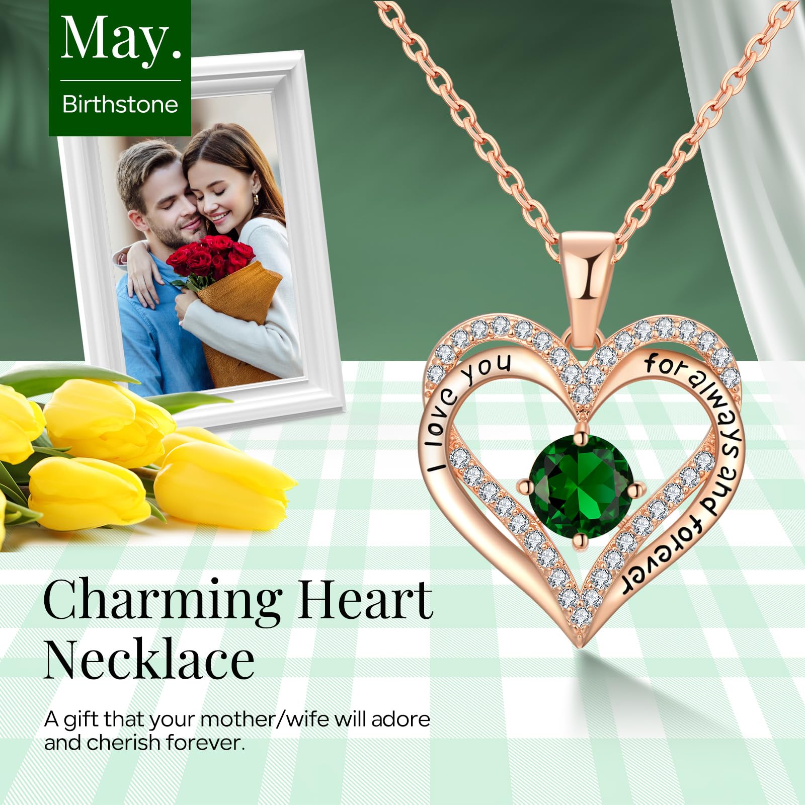 xiupen Jewelry for Women Wife Birthday Gifts for Woman Birthday Present for Womens Wife Anniversary Wedding Gift for Her Christmas Valentines Mothers Day Gift for Her(Emerald-May)