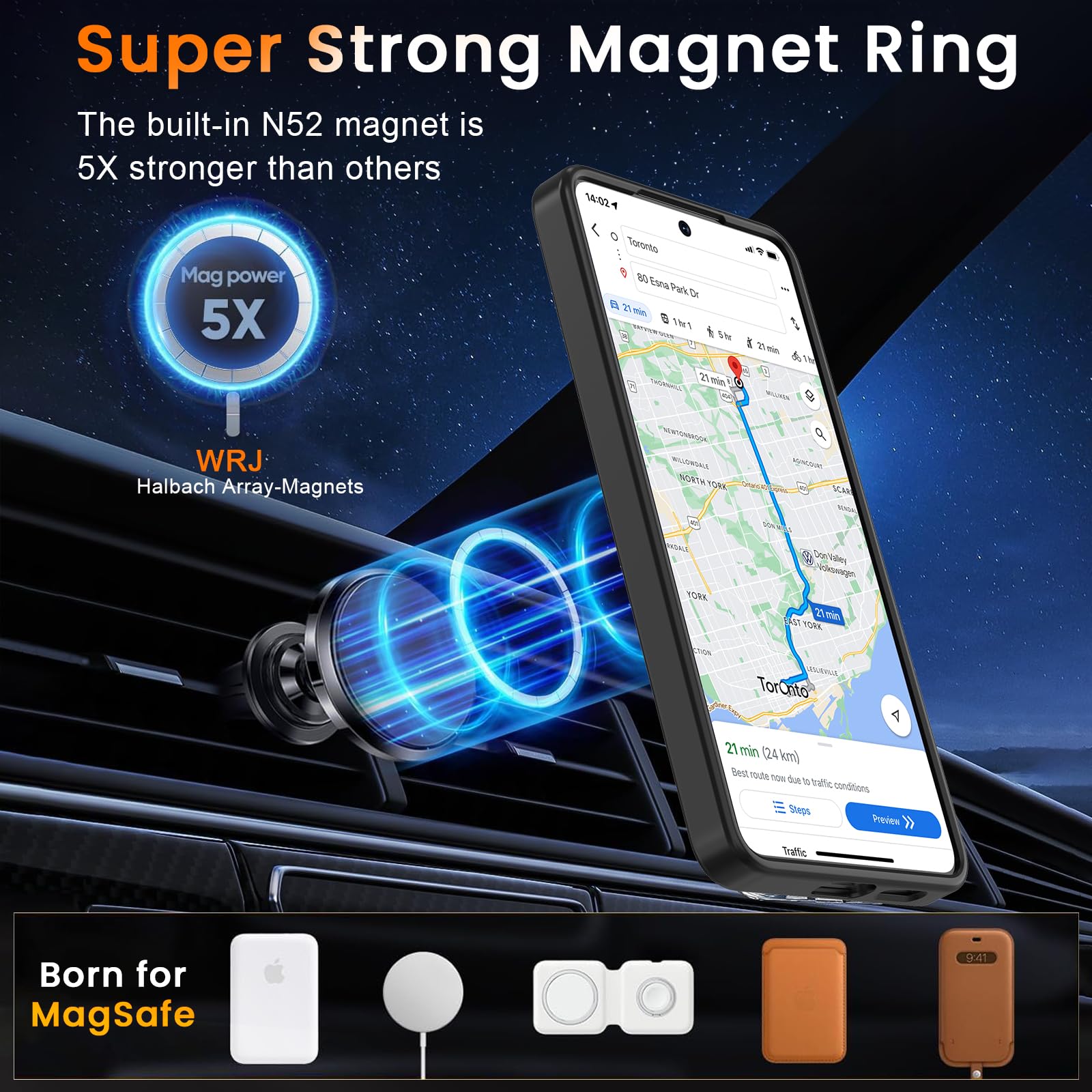 WRJ Magnetic Matte Case for Samsung Galaxy S22 6.1-Inch, [Compatible with Magsafe] [Military Grade Drop Protection] Slim Translucent Anti-Fingerprints Shockproof Protective Phone Case-Black