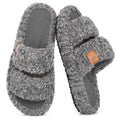 EverFoams Womens Fuzzy Open-toe Slippers Soft Comfy Memory Foam Indoor House Shoes Cool Gray,7-8 US