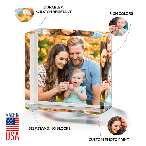 ArtPix 3D Acrylic Personalized Mothers Day Gifts for Mom, Custom UV Photo Print Block, Unique Customized Gifts for Women, Wife, Man, Grandma, Glass Picture Gift With Your Own Photo (6 x 6 inch)