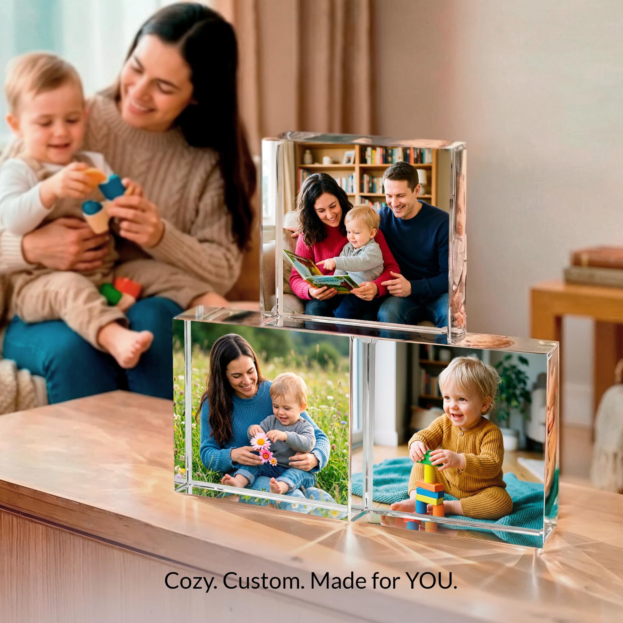 ArtPix 3D Acrylic Personalized Mothers Day Gifts for Mom, Custom UV Photo Print Block, Unique Customized Gifts for Women, Wife, Man, Grandma, Glass Picture Gift With Your Own Photo (6 x 6 inch)
