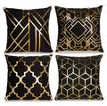 ZLINA Home Decorative Set of 4 Throw Pillow Covers Gold Foil Pillow Covers 18 ×18 Inch Geometric Square Cushion Covers Decor Couch Sofa Bedroom(Black and Gold)
